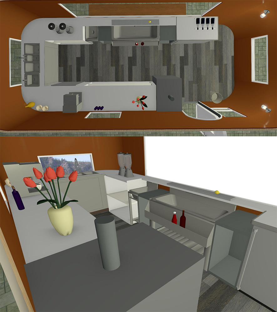 Airstream food trailer bar - 3D render