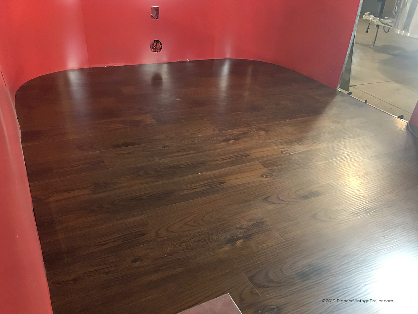 Airstream new plank vinyl floor - interior during construction