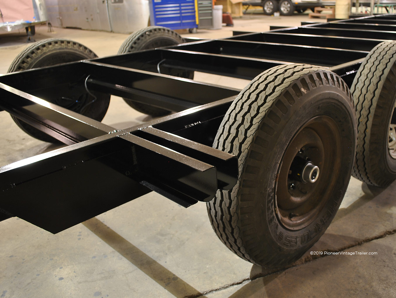 Airstream Sovereign trailer frame during fabrication