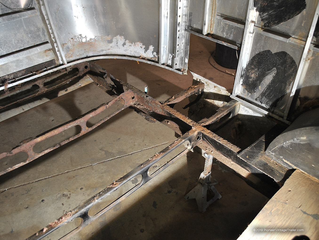 Rusted out Airstream frame