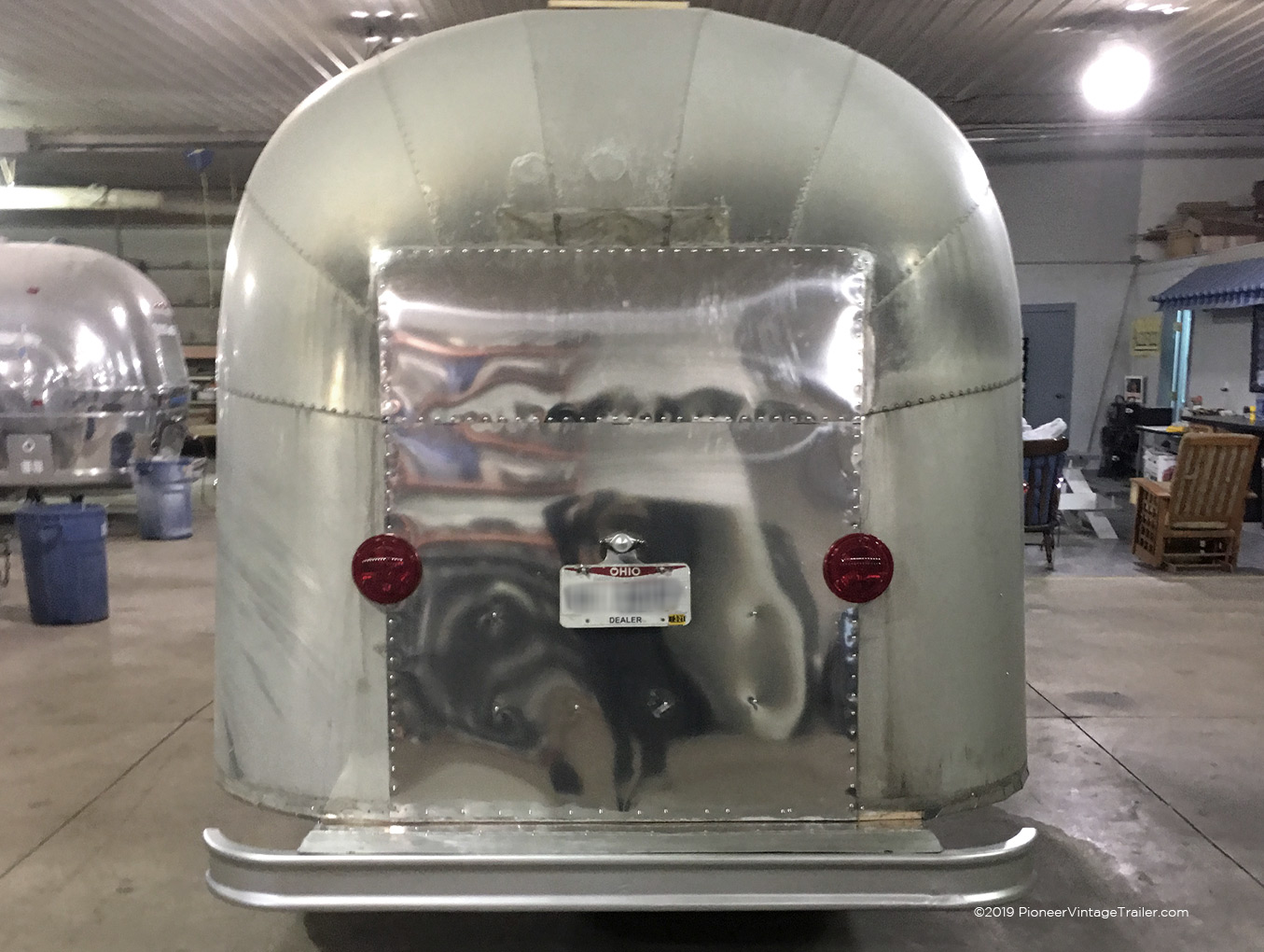 Airstream vending trailer covered rear window