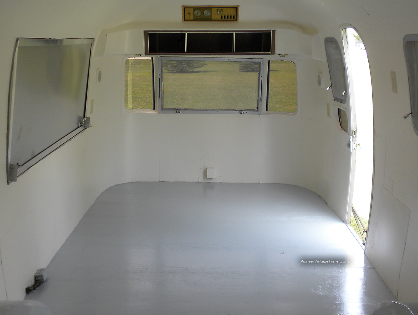 Camouflaged Airstream vending trailer interior view