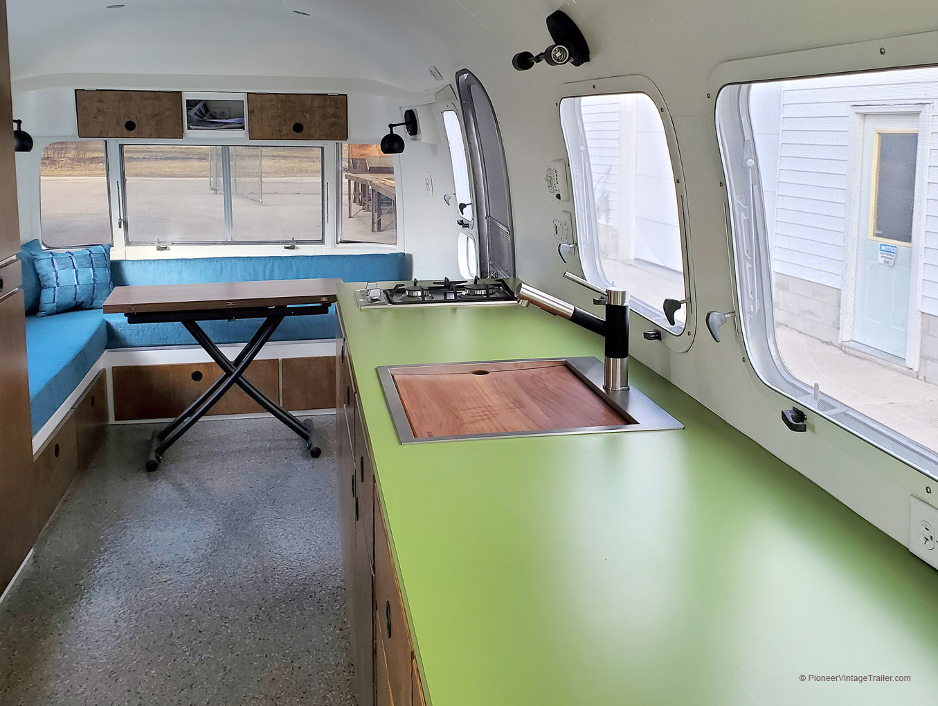 1969 Airstream Overlander kitchen retro green