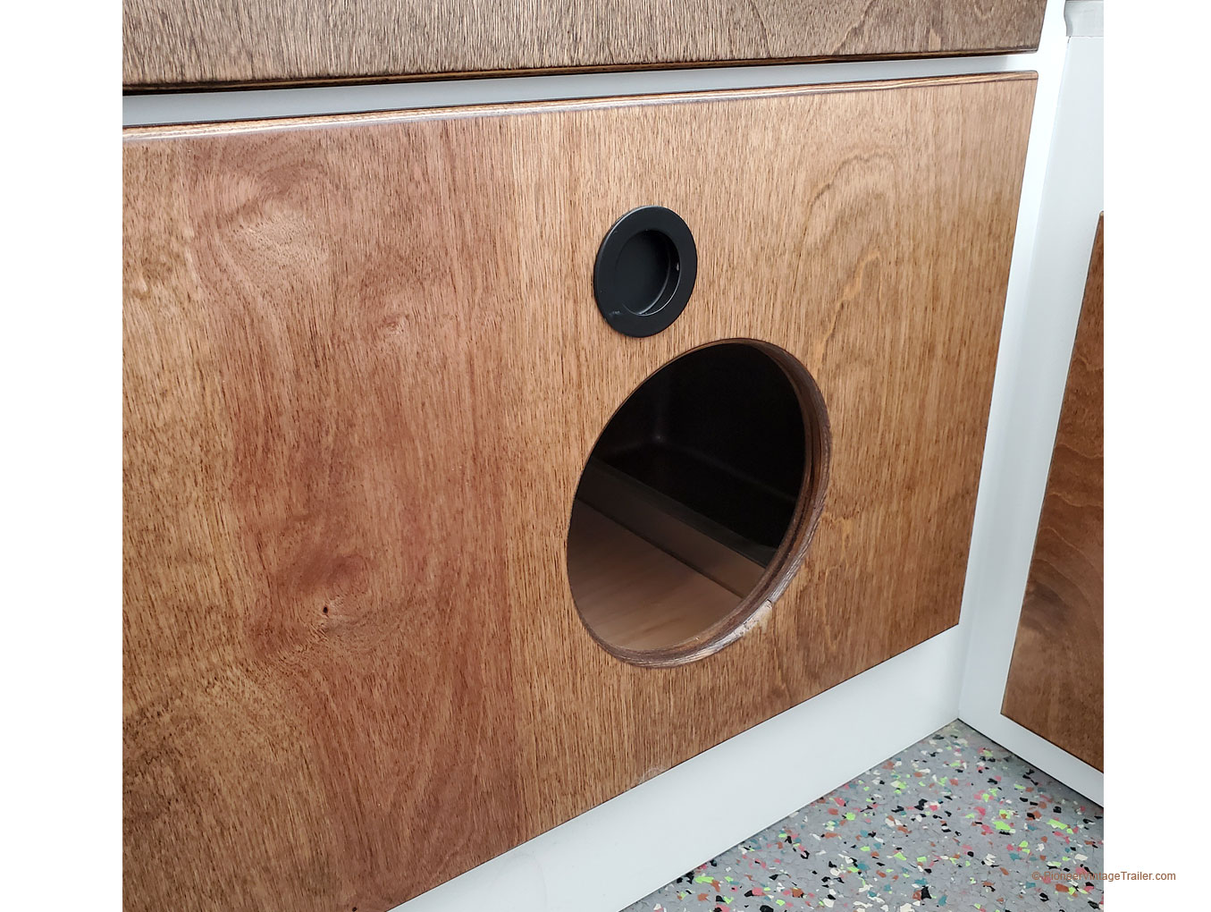 1969 Airstream Overlander cat litterbox access hole